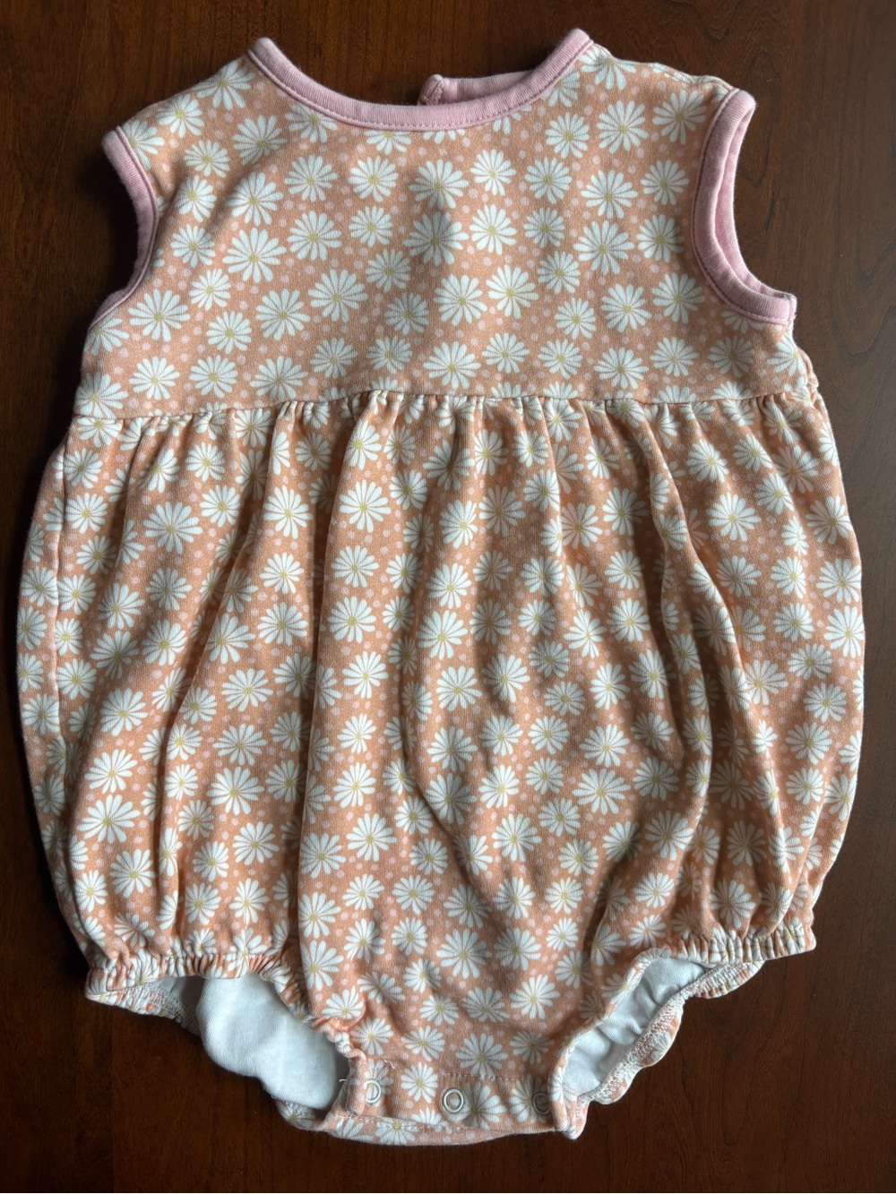 Baby Girls Peach Daisy Sleeveless Romper